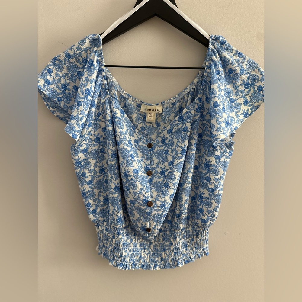 Monteau Off the Shoulder Smocked Crop Top, Sz L